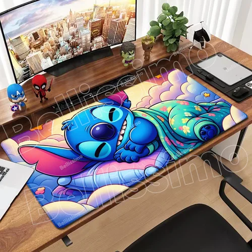 Imagen 2 del producto Alfombrilla de ratón con estampado HD Kawaii de Anime Stitch, 900x400mm, PC, antideslizante, suave, para escritorio, ordenador, Gamer, teclado con borde de bloqueo, alfombrilla para ratón bonita