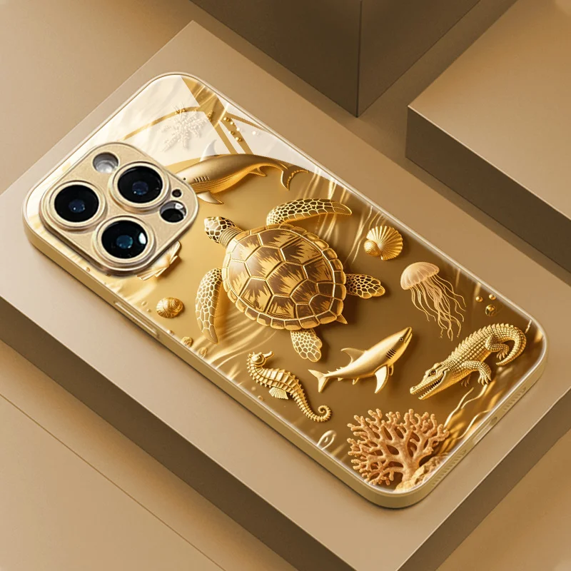 Opulent  Golden Underwater Ocean Aesthetic Phone Case for iPhone17promax /16/15/14/13/12ProMax/11/11Pro Anti-drop protection