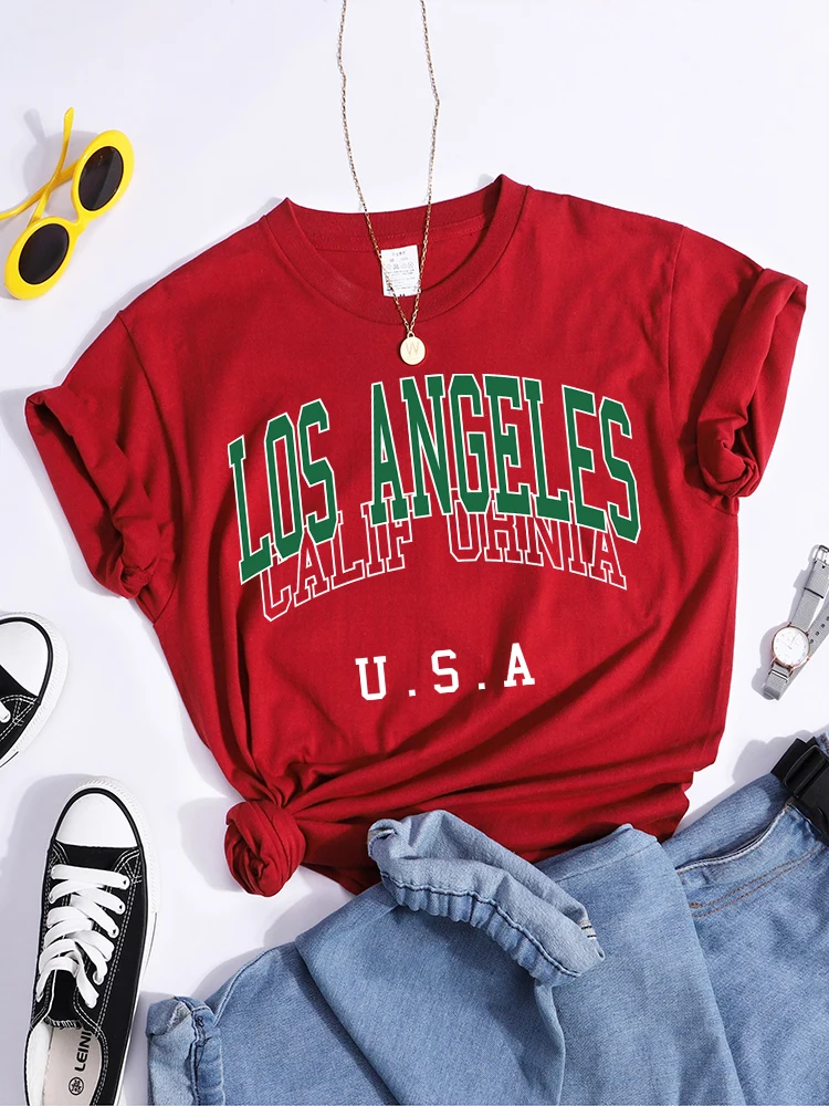 Los Angeles California U.S.A Woman T-Shirts Harajuku Sport T-Shirt Creativity Street Clothes Loose Soft Individual Tshirt