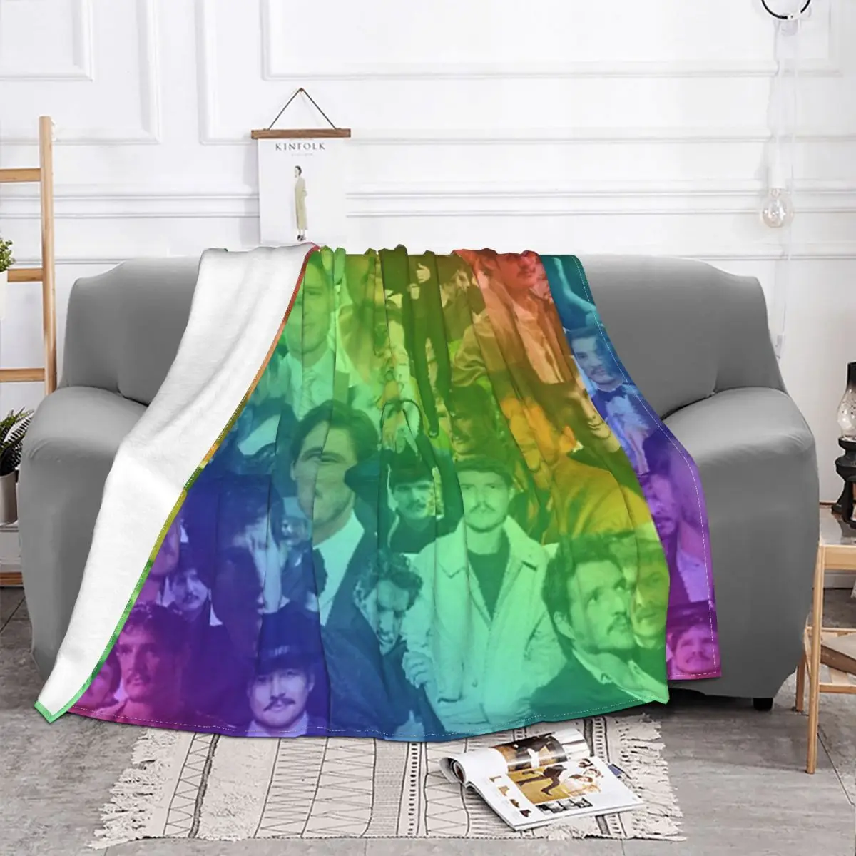 Meilleur Acteur De Groupe Blanket Fleece Flannel Super Ultra-Soft Pedro Pascal Rainbow Collage Throw Blankets For Sofa Bedspread