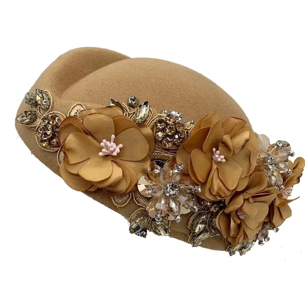 Women'S British Felt Flower Beret Fashion Four Seasons Party Church Wedding Banquet Party Derby Decoration Headwear