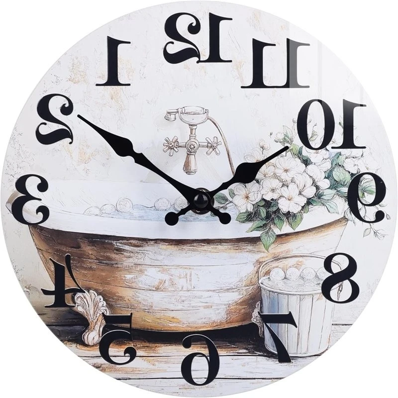 Y17A Wall Clock For Bathroom Rustic Style Waterproof Wall Clocks 10 Inch, Silent Non-Ticking Brown Decor