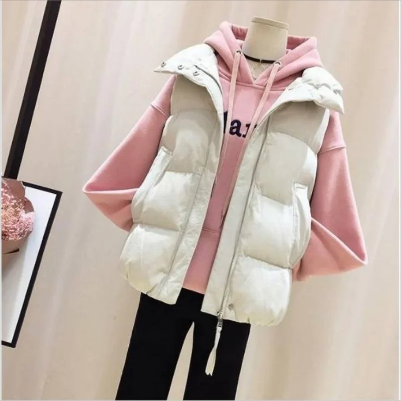 

2023 Women Sleeveless Vest Winter Warm Plus Size Down Cotton Padded Jacket Female Mandarin Collar Sleeveless Waistcoat