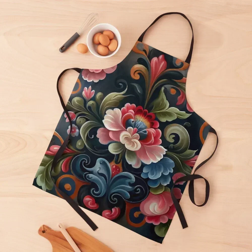 

Norwegian Rosemaling-Oil On Canvas #9 Apron Woman Kitchens kitchen and home Customizable Woman christmas kitchen cloths Apron
