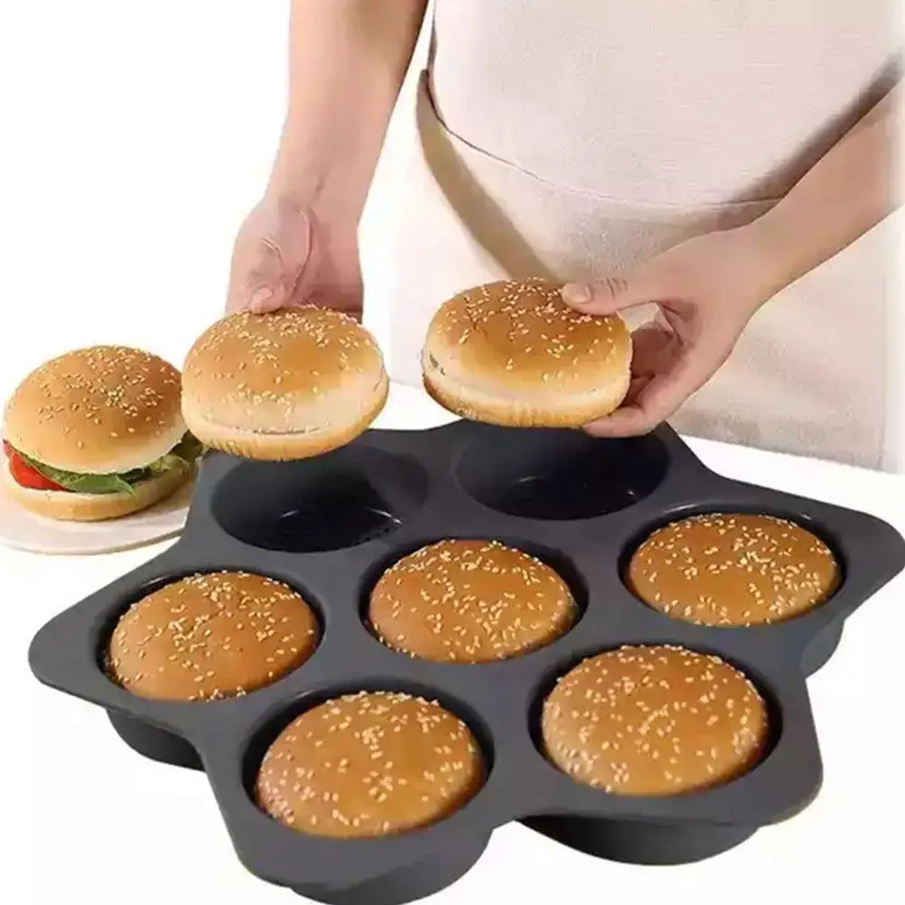 

Multi-Grid Silicone Burger Mold Nonstick Baking Pan Heat-Resistant Bread Cake Muffin Loaf Mold Kitchen Tool Bread Pan