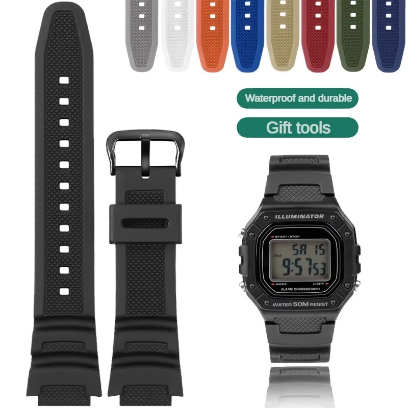 Substitute For Small Square Watchband W-218H-4B2/3A/1A/W737H/F-108 Series Resin Rubber Watch Strap 18mm