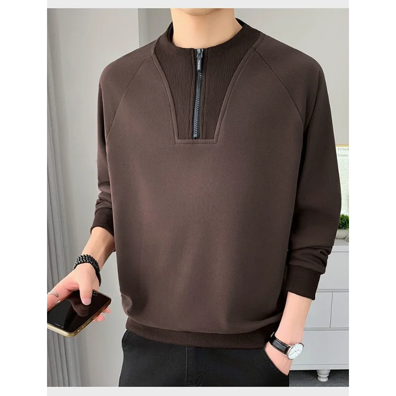 سويت شيرت برقبة دائرية نصف سحاب للرجال، نمط كوري وسيم، كاجوال بأكمام طويلة، متعدد الاستخدامات، طبقة أساسية