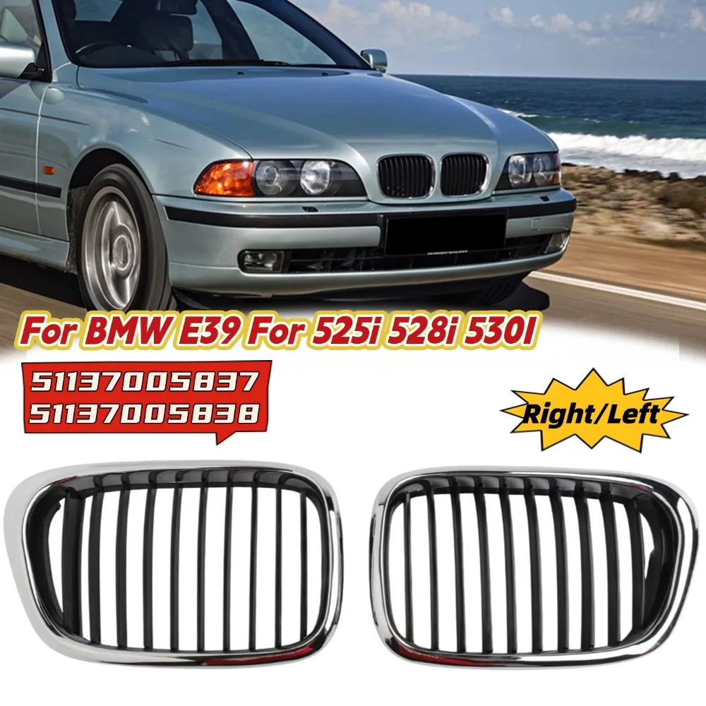Grade dianteira do rim para bmw e39 1997-2003 para 525i 528i 540i m5 cromo preto abs grade do para-choque dianteiro peças exteriores do carro