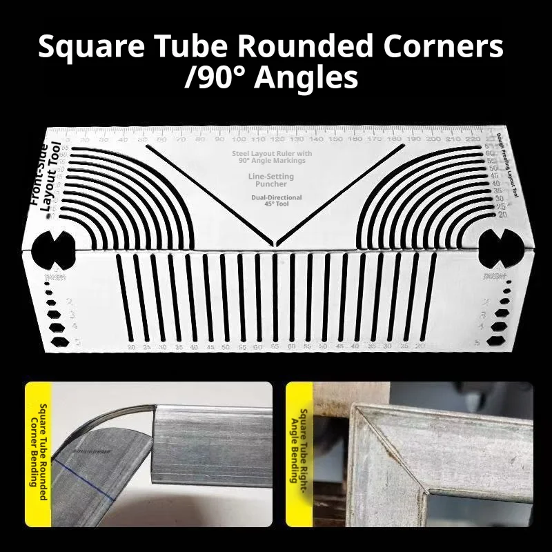 Marking Tool, Mark Square Tube, Folding Compass, Square Steel, Fold 90-Degree Arc, Ruler for Drawing, Square Tube, Right-Angle a