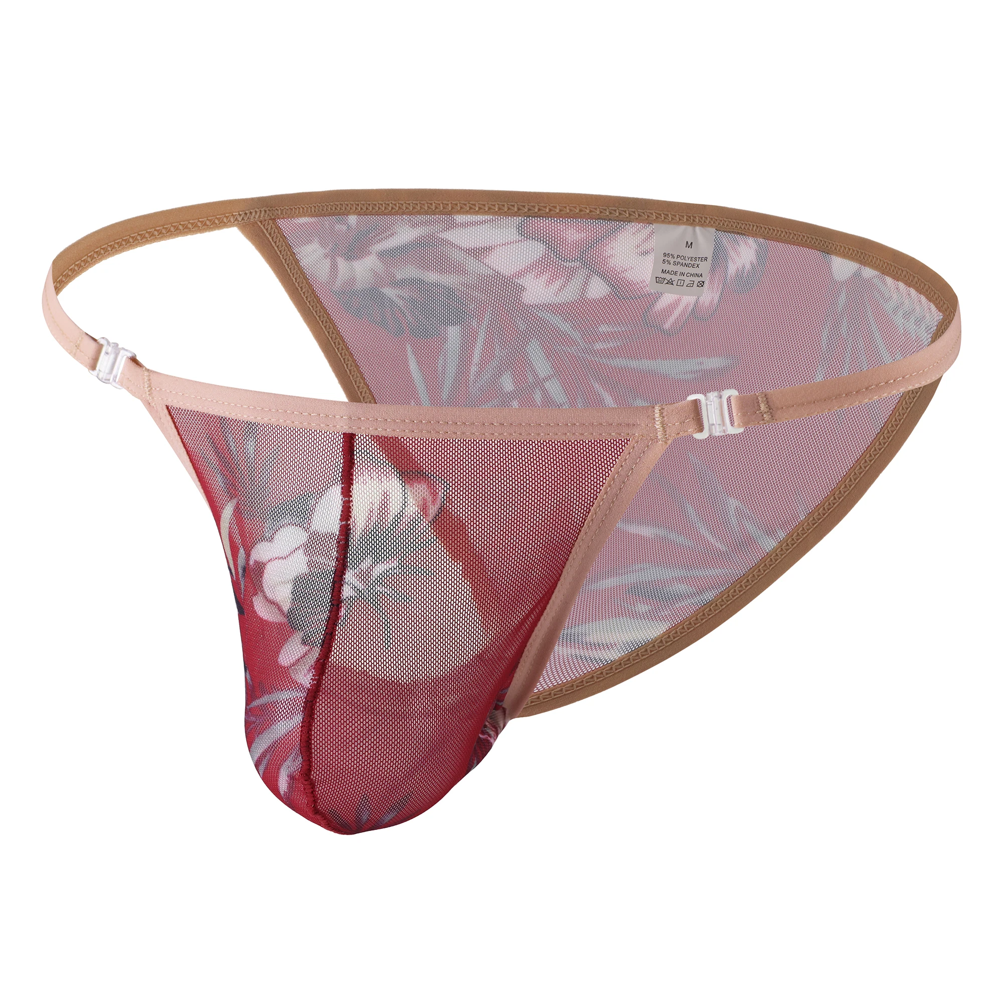 Adjustable Penis Bag Men's Low Waist Mesh Underpants Sexy Nightclub Gay Men Erotic Printed Triangle Briefs Comfortable Underwear