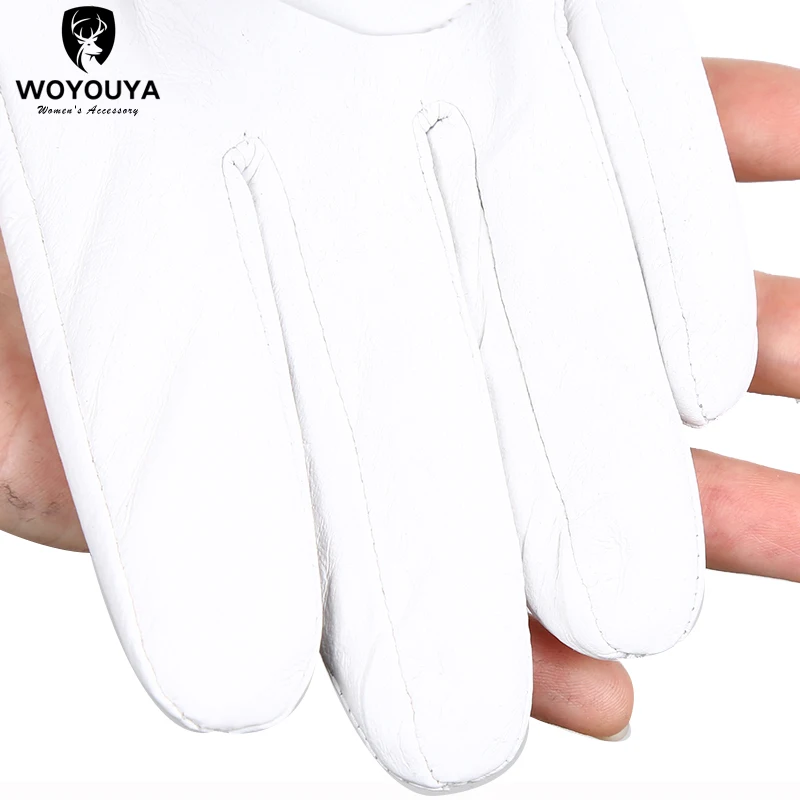 Fashion White leather gloves Comfortable leather gloves women top grade women\'s leather gloves Keep warm winter gloves-2226D