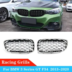 A Pair Front Kidney Grille For BMW 3 Series GT F34 2012-2019 Chrome Diamond Sedan Grille Meteor Style Front Bumper Grille New
