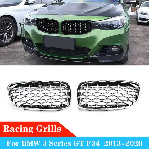 BMW 3 시리즈 GT F34 2012-2019 크롬 다이아몬드 세단 그릴, 유성 스타일 프론트 범퍼 그릴, 1 쌍, 신제품