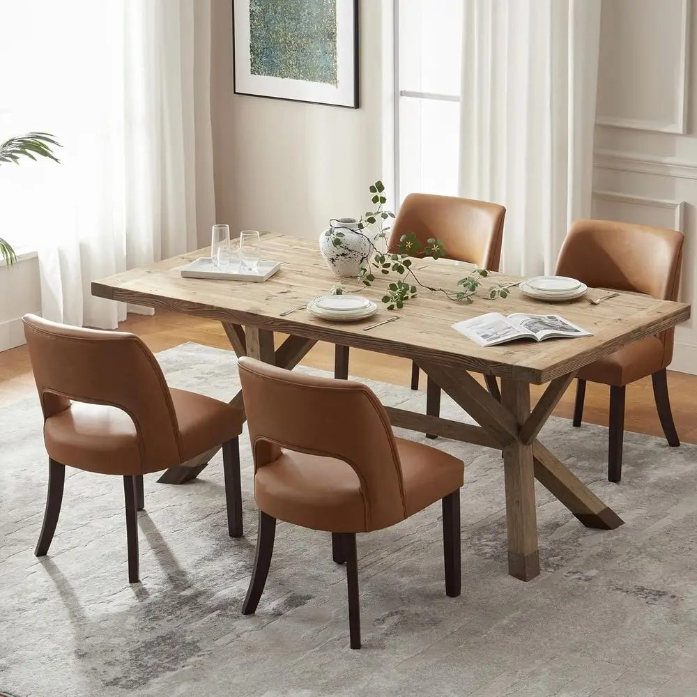 

Leather Upholstered Dining Chairs Set of 4, Brown, Suitable for Kitchen or Dining Room