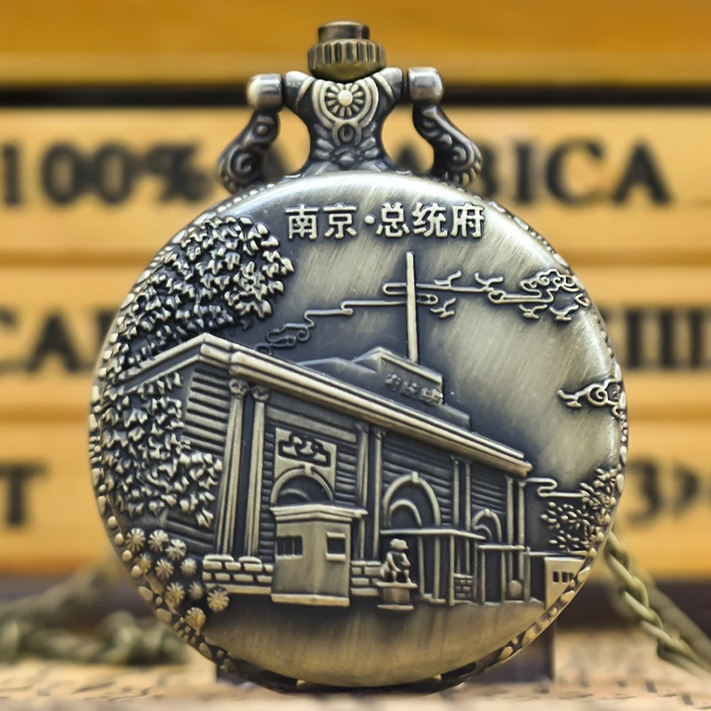 ساعة جيب صدفية برونزية عتيقة للطلاب والطلاب ، نانوب ، قصر منحوت ، قلادة كوارتز ، هدية