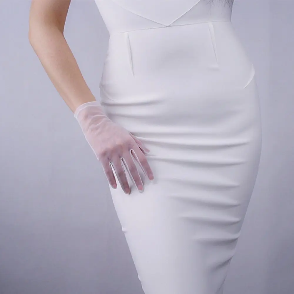 

Women Fashion Ultra Thin Faux Silk Wedding Transparent Finger Gloves Short Gloves Opera Gloves Mesh