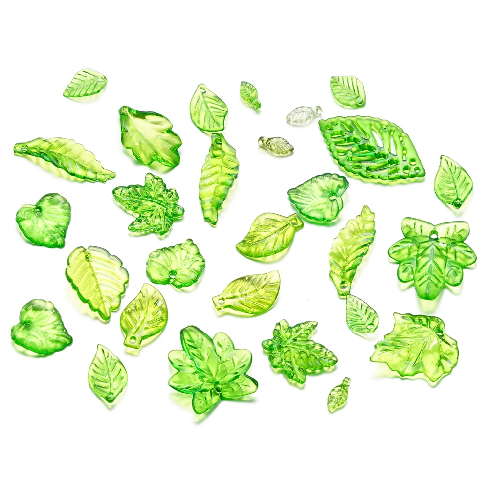 10/20/30/50/100pcs Acrylic Green Leaf Charms Leaves Beads Pendants for DIY Necklace Bracelet Earrings Jewelry Making Accessories - view 4