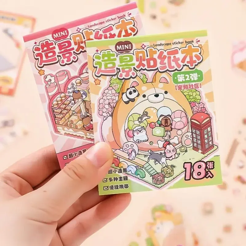 Kids Craft Stationery Mini Stacking Sticker Book Scenery DIY Handbook Material