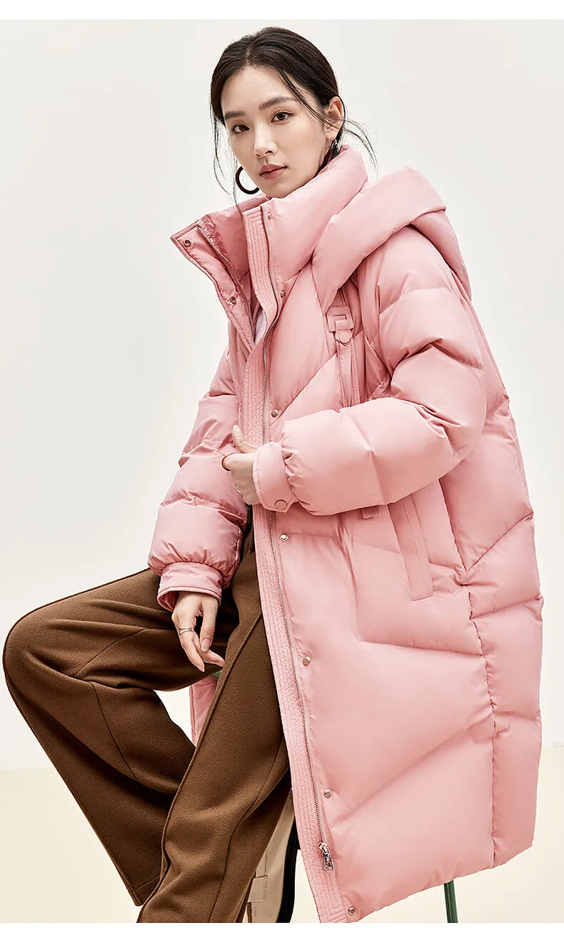 SENTUBILA Winter Lange Down Jas Vrouwen 2024 Koreaanse Oversized Capuchon Rits Witte Eend Donsjacks Parka Outerwears W44Y55972