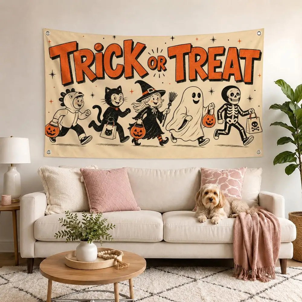 Halloween Vintage Trick or Treat Flags Flag Outdoor Decor Flaga Decorative Home Objects Barber Shop Decoration Garage