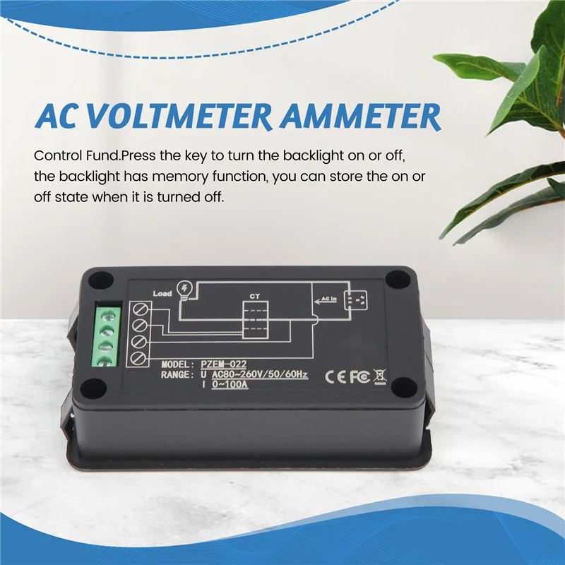AWAH Newest AC 6In1 220V 100A Single Phase Digital Panel Amp Volt Current Meter Watt Kwh Power Factor Meter With Coil CT