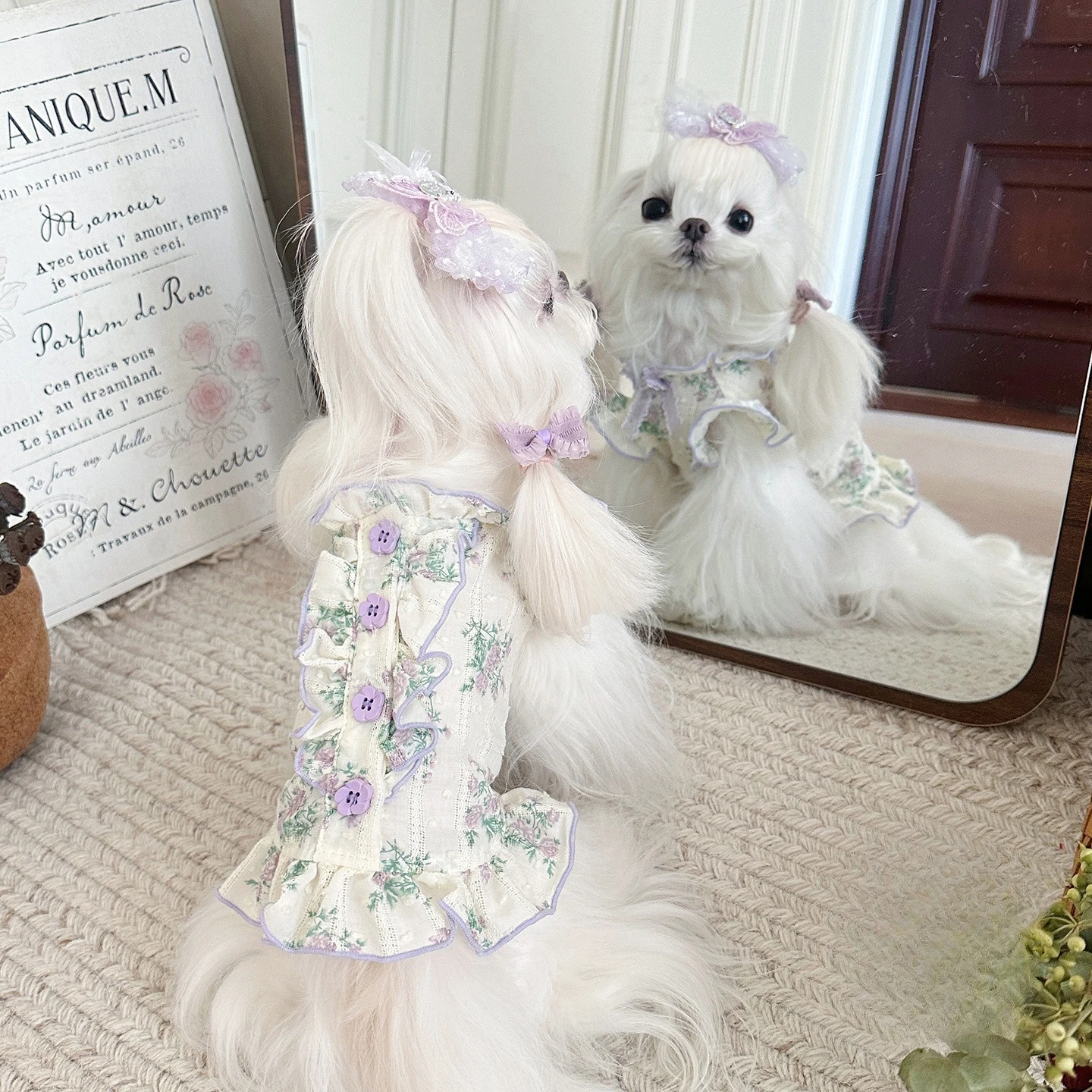 Vestido floral de verano para perros pequeños con chaleco de encaje - imagen 5