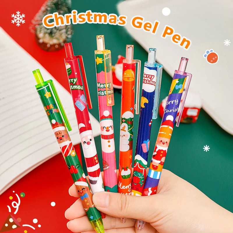 

Cute Santa Claus Christmas Gel Pens 0.5mm Black Ink Retractable Writing Pen Signature Pens School Office Supplies For Kids Gifts