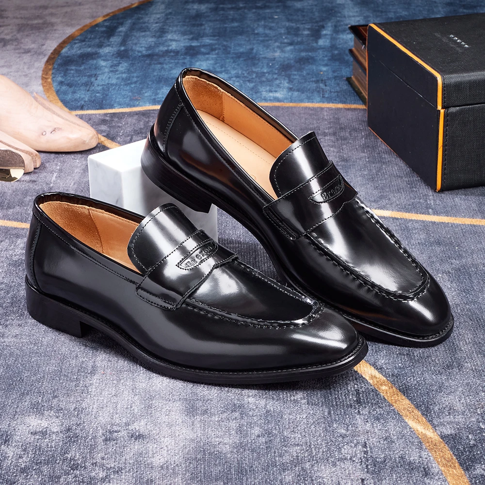 High-End Series Hand-Sewn Men's Business Casual Leather Shoes All-Cowhide with Genuine Leather Soles for Office & Weddings