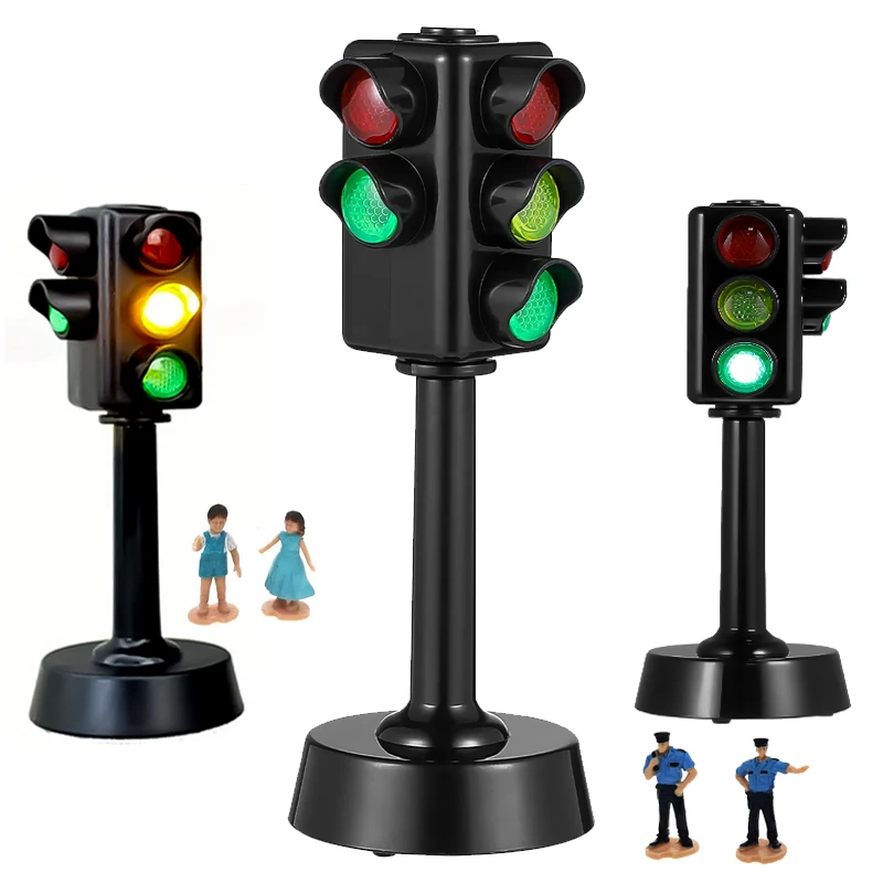 2PCS Children's Traffic Sign Toy Set LED Traffic Light Model Children's Educational Toy Desktop Miniature Signal Light