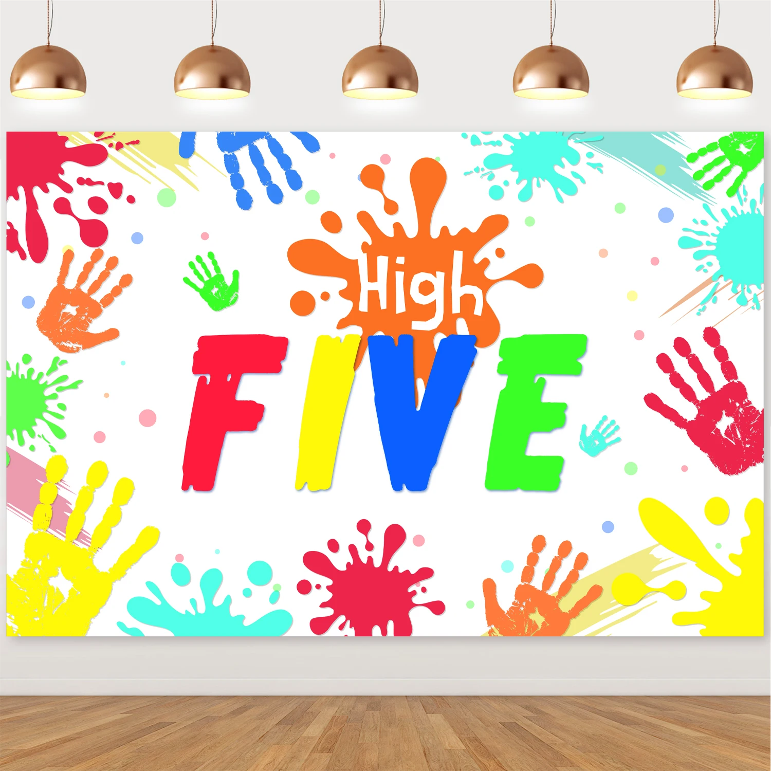 Hi Five Birthday Party Decor High Five 5th Birthday Party Background Banner Hand Print Photography Background per bambini di 5 anni