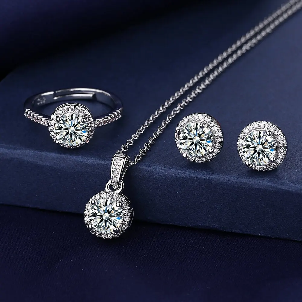 Valuable Lab Diamond Jewelry Set 925 Sterling Silver Party Wedding Rings Earrings Necklace for Women Moissanite Bridal Jewelry