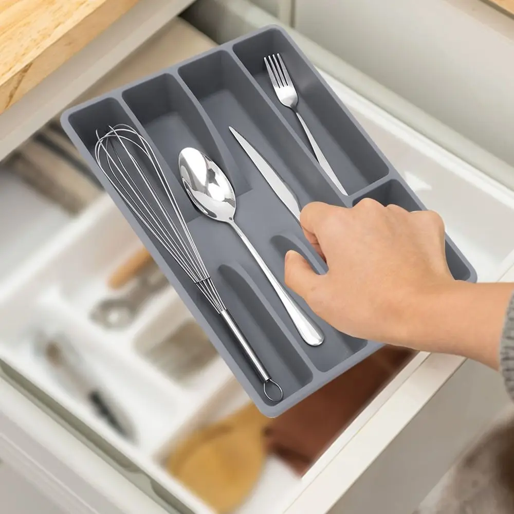 

Kitchen Household Knife And Fork Storage Box Hotel Restaurant Classification Tableware Sorting Box Plastic Grid Collection Basin