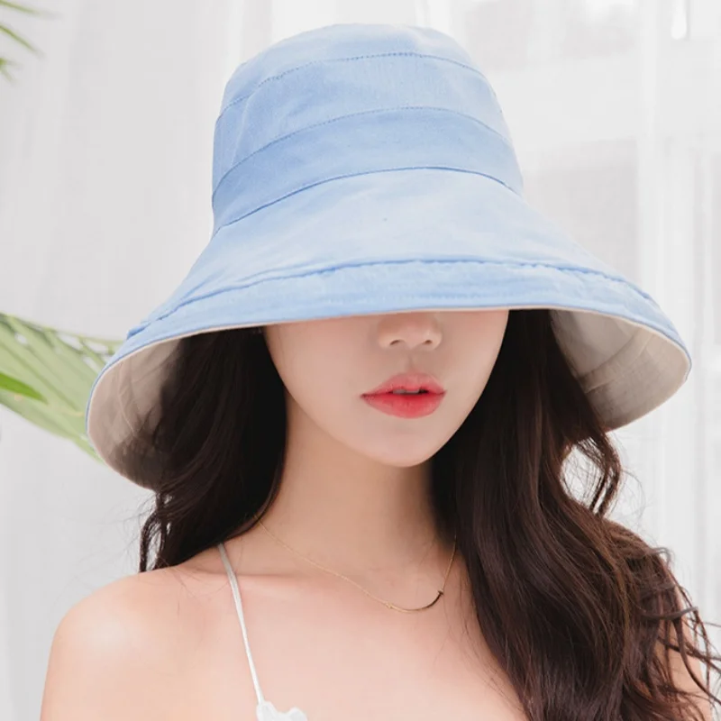 

Double-sided Wear Cotton Large-brimmed Fisherman's Hat Solid Sunscreen Shade Hat Summer Outdoor Soft Breathable Women 56-58cm