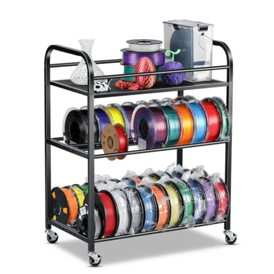 

3D Printer Filament Storage Rack- Rolling Filament Spool Holders Racks with Wheels Heavy Duty Metal Shelf for PLA/ABS/TPU/Nylon