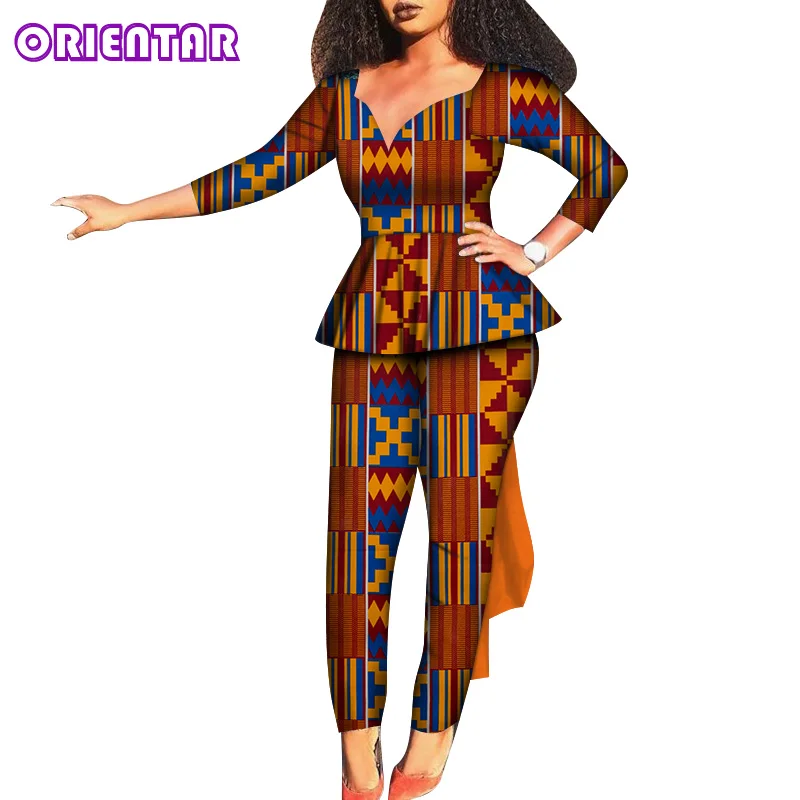 

L Size In Stock African Suits Women African Clothes Long Sleeve Blouse and Long Pants African Pants Set WY7548-XH