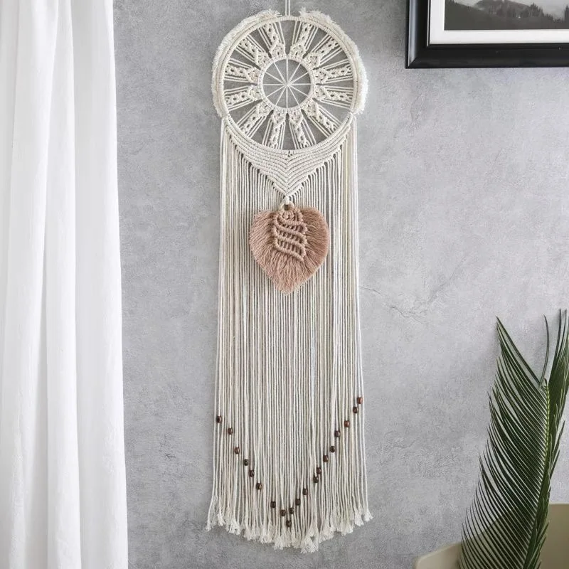 Bohemian Handmade Dream Catcher Woven Tapestry, Nordic Home Leaf Decoration Tassel Wall Hanging Decoration, Holiday Gift.