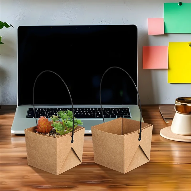 Hot Sale-Flower Pots Mini Succulent Planters 12 Pcs Waterproof Kraft Paper With Drainage Holes Durable Plastic Garden Supplies