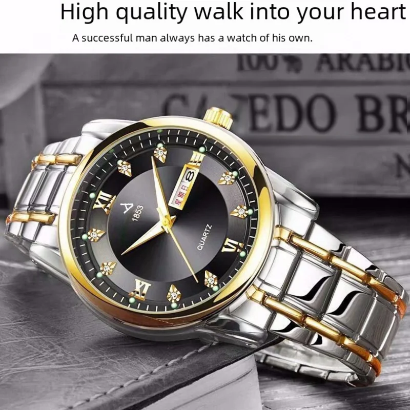 السلع الأصلية السويسرية التلقائية غير الميكانيكية ساعة ساعة رجالية مقاوم للماء العصرية تقويم مزدوج الماس جزءا لا يتجزأ من موضة لومينو