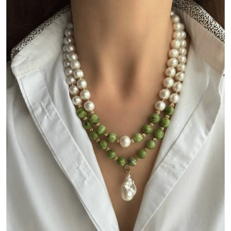 Natural Shell Pearl Beaded Choker Necklace Vintage Stackable Short Gemstone Necklace Women