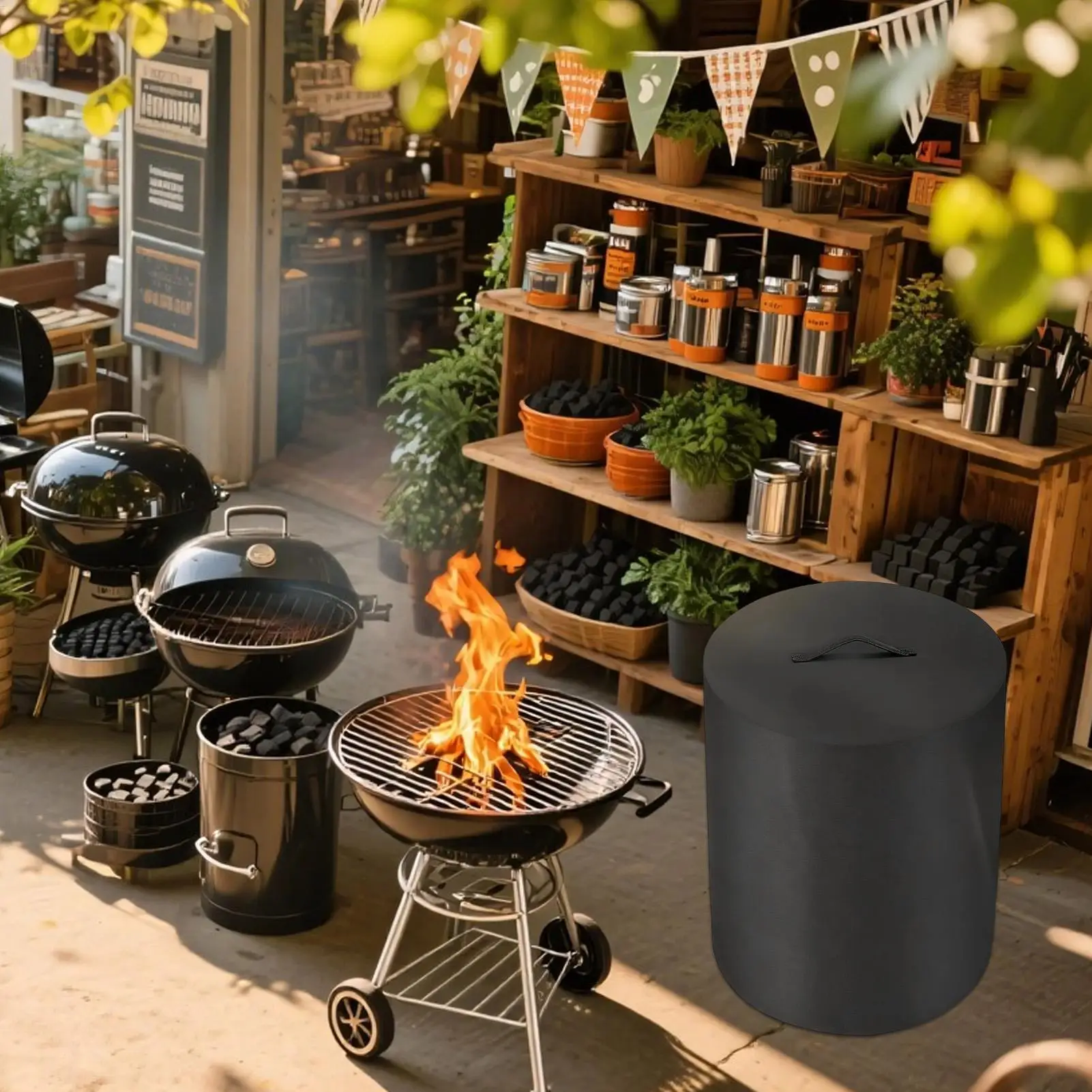 

Propane Heater Cover Dust-proof Oxford Fabric Drawstrings Design Protector Round Patio Fire Pit Covers for Yards Porches Gardens