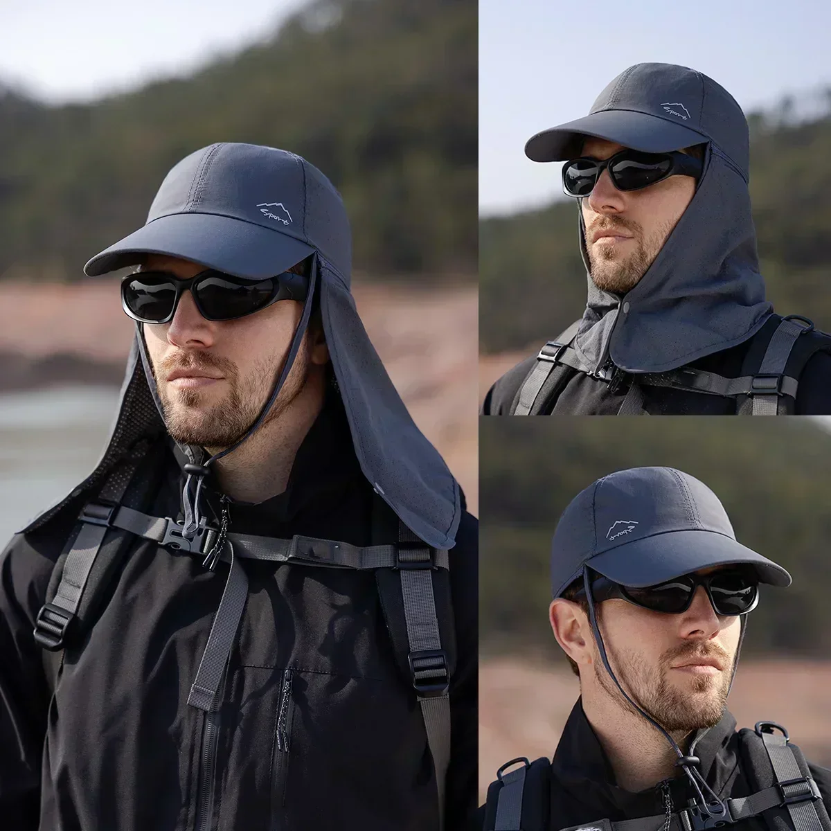 AliExpress NONE Summer Fishing Sun Protection Baseball Cap Quick Drying Waterproof Detachable Sun Cap Shawl Outdoor Bicycle Visor Men Women