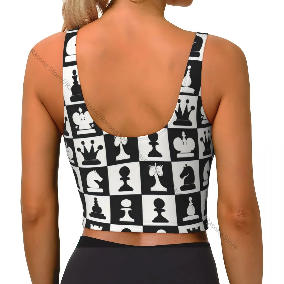 Yoga Vest Women Gym Sports Crop Tops Classic Chess Board Streetwear Workout Breathable Tank Top Female
