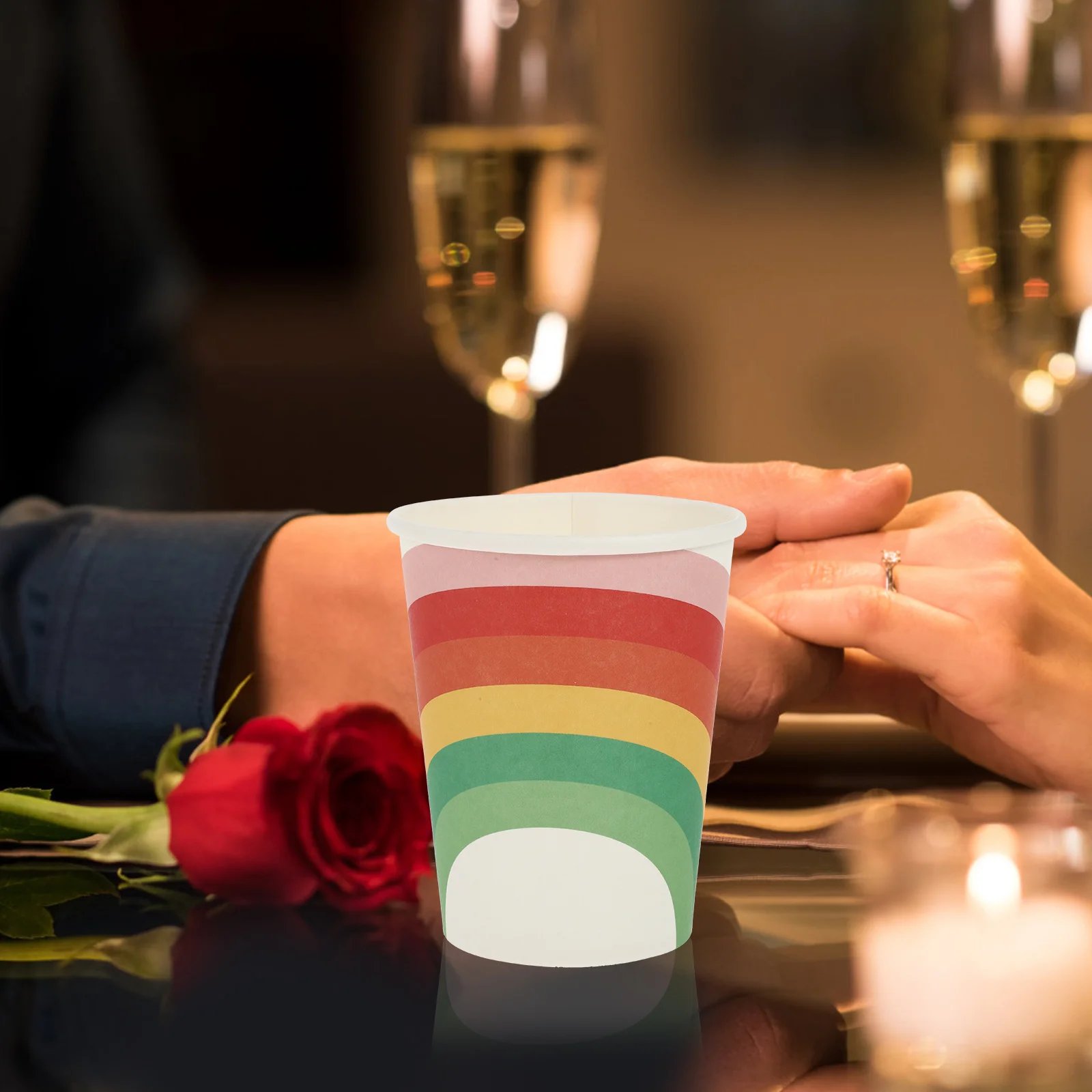 1Set Colorful Rainbow Paper Plates Cups Disposable Party Tableware Supplies for Home Dinner Party Restaurant Use