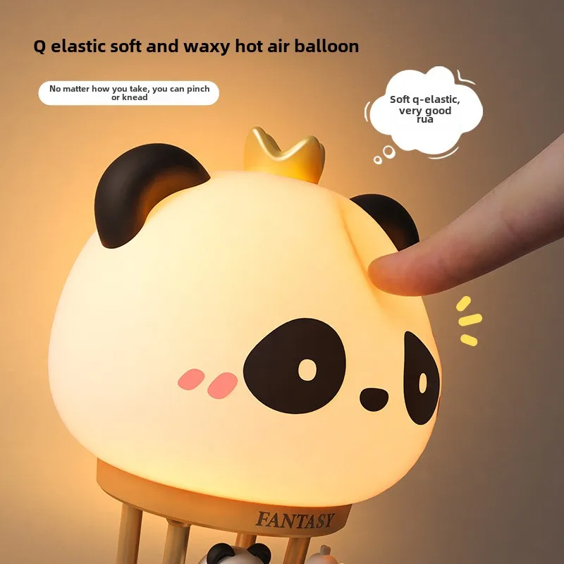 

Panda hot air balloon fun lamp usb charging kids bedroom pat lamp cute figure night light rabbit