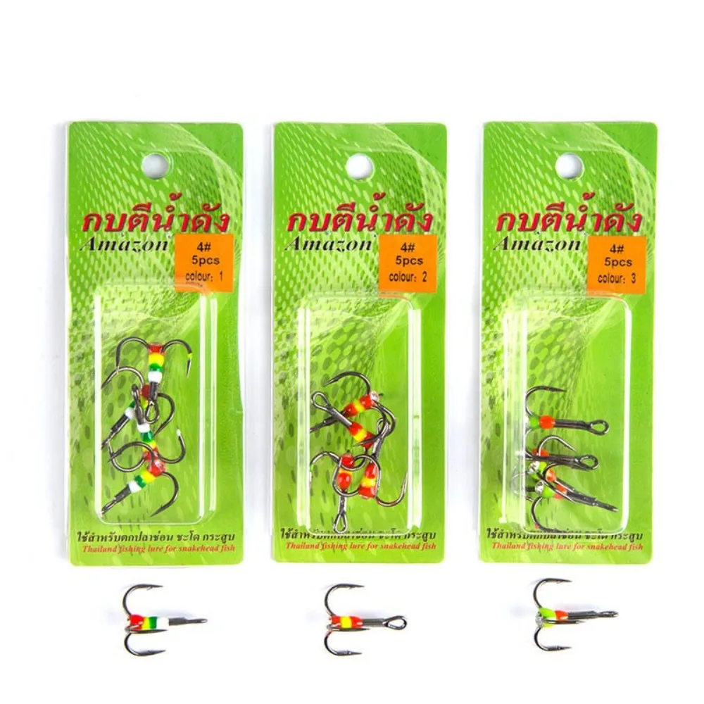 5pcs Newly 4# 6# 8# 12# 14# Fishing Hooks Winter Ice Fishing Three-jaw Hook High Carbon Steel Tackle Tools