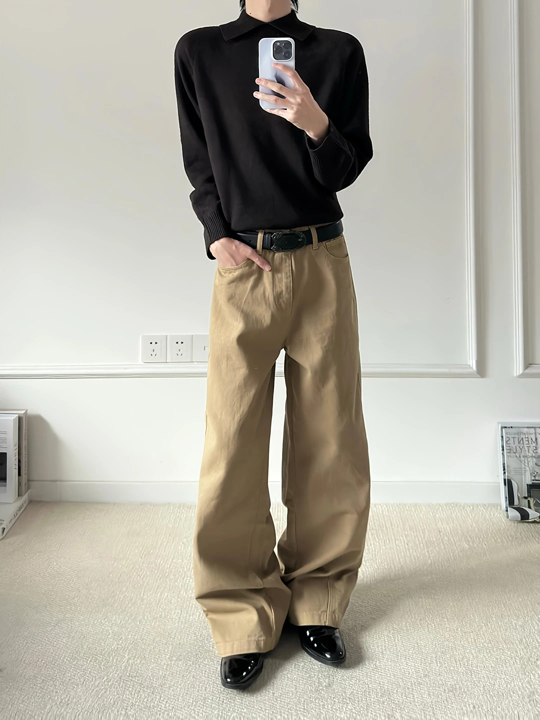 

Khaki Wide Leg Men's Jeans Spring High Street Vibe Workwear Trousers CleanFit Flared Knife Pants Casual Loose Fit Jeans