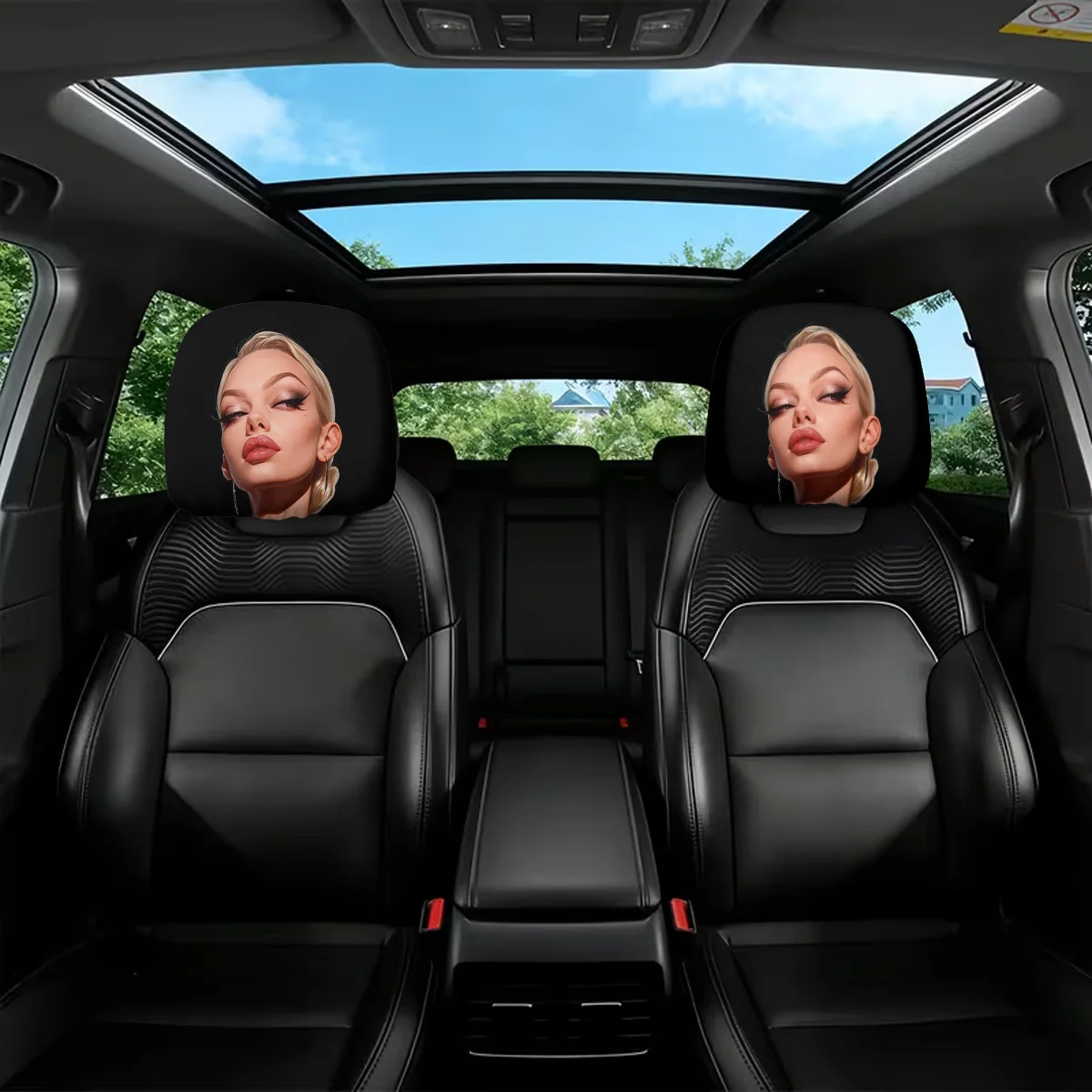 2pcs, European And American Style Exquisite Makeup Female Image Printed Car Headrest Covers, Interior Decoration, Easy to Disa