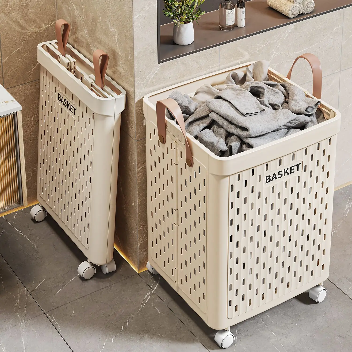 Foldable Laundry Basket Large Capacity Moisture-Proof Hamper with PP Storage Box for Home Bathroom Use