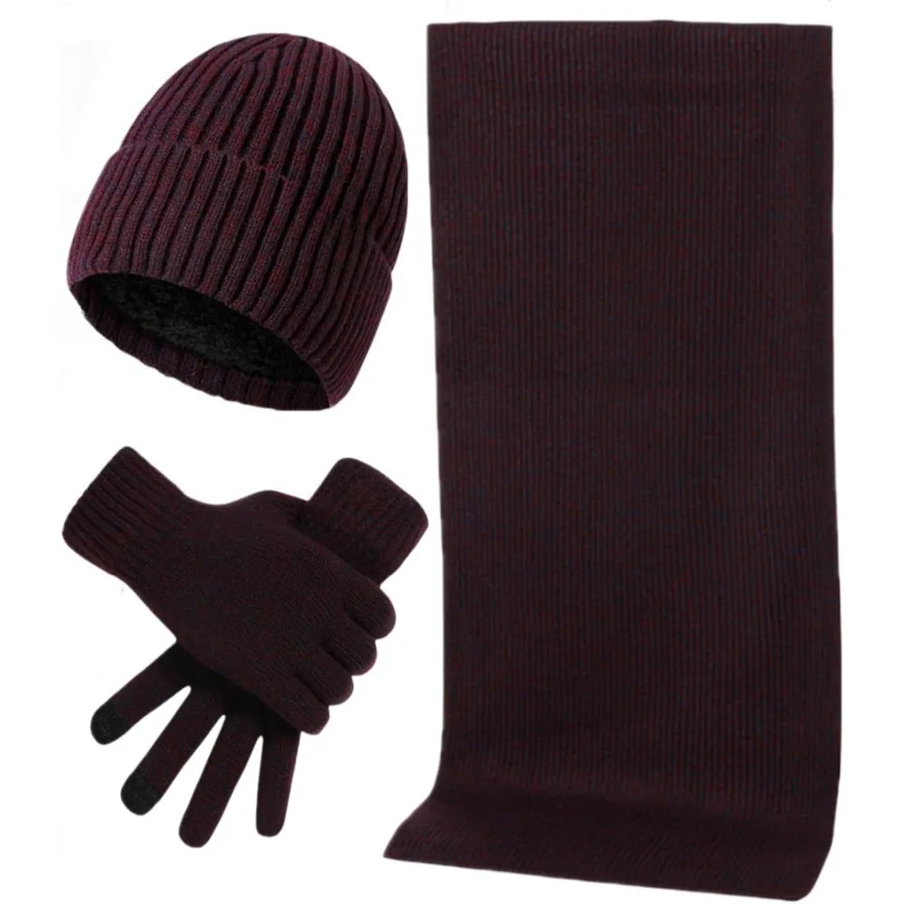 رجل الشتاء قبعة وشاح قفاز مجموعة للرجال 3 قطعة لمس مكافحة زلة قفازات متماسكة بسط قبعات صغيرة ومجموعة الأوشحة الطويلة #1