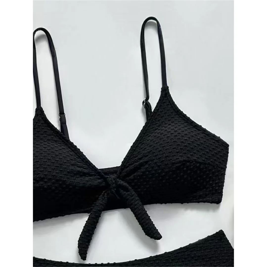 S - XL Neuer, geknitterter, geknoteter Bikini mit mittelhoher Taille, Damen-Badeanzug, zweiteiliges Bikini-Set, Badebekleidung, Badeanzug, Schwimmanzug V8456 – Detail 6